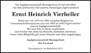 Traueranzeige von Ernst Heinrich Vierheller von  Kreisanzeiger