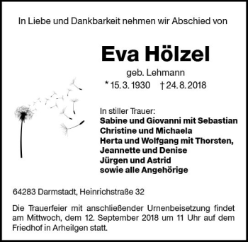 Traueranzeige von Eva Hölzel von vrm-trauer