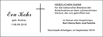 Traueranzeige von Eva Kehr von vrm-trauer