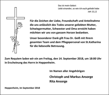 Traueranzeige von Für die Zeichen der Liebe von vrm-trauer