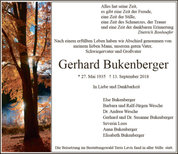 Traueranzeige von Gerhard Bukenberger von vrm-trauer
