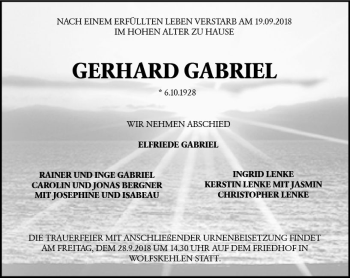 Traueranzeige von Gerhard Gabriel von vrm-trauer
