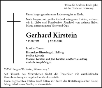 Traueranzeige von Gerhard Kirstein von vrm-trauer
