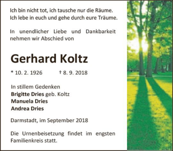 Traueranzeige von Gerhard Koltz von vrm-trauer