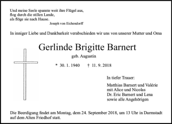 Traueranzeige von Gerlinde Brigitte Barnert von vrm-trauer