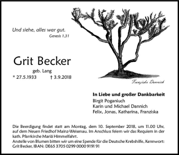 Traueranzeige von Grit Becker von vrm-trauer