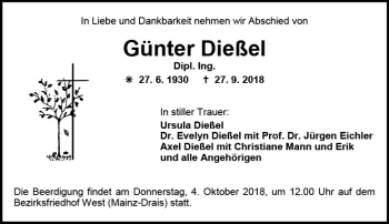 Traueranzeige von Günter Dießel von vrm-trauer