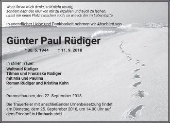 Traueranzeige von Günter Paul Rüdiger von  Kreisanzeiger