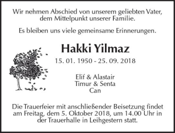 Traueranzeige von Hakki Yilmaz von  Gießener Anzeiger