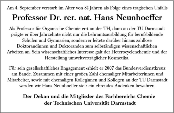 Traueranzeige von Hans Neunhoeffer von vrm-trauer