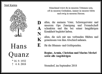 Traueranzeige von Hans Quanz von VRM Trauer
