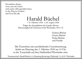 Traueranzeige von Harald Büchel von vrm-trauer