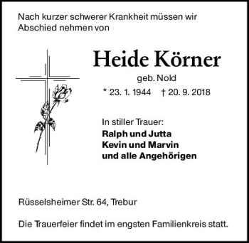 Traueranzeige von Heide Körner von vrm-trauer