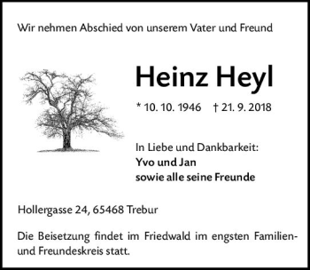 Traueranzeige von Heinz Heyl von vrm-trauer
