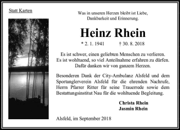 Traueranzeige von Heinz Rhein von VRM Trauer