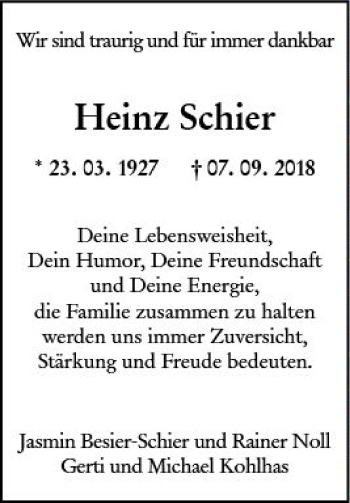 Traueranzeige von Heinz Schier von vrm-trauer