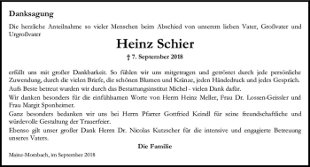 Traueranzeige von Heinz Schier von vrm-trauer