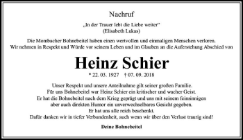 Traueranzeige von Heinz Schier von vrm-trauer