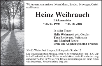 Traueranzeige von Heinz Weihrauch von vrm-trauer