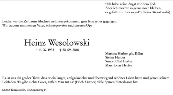 Traueranzeige von Heinz Wesolowski von vrm-trauer