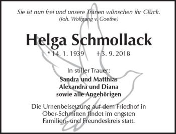 Traueranzeige von Helga Schmollack von  Kreisanzeiger