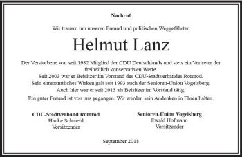 Traueranzeige von Helmut Lanz von VRM Trauer