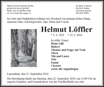 Traueranzeige von Helmut Löffler von VRM Trauer