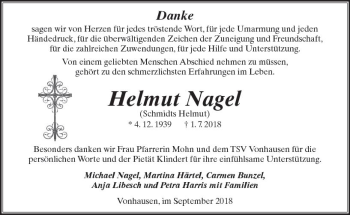 Traueranzeige von Helmut Nagel von  Kreisanzeiger