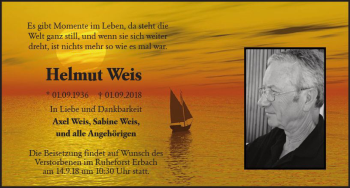 Traueranzeige von Helmut Weis von vrm-trauer