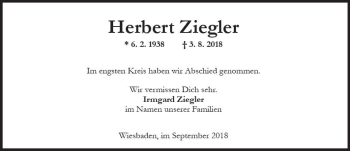 Traueranzeige von Herbert Ziegler von vrm-trauer