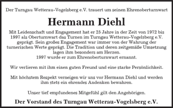 Traueranzeige von Hermann Diehl von  Kreisanzeiger