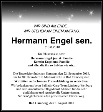 Traueranzeige von Hermann Engel von  Camberger Anzeiger