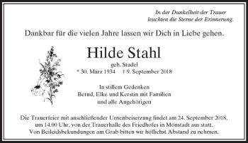 Traueranzeige von Hilde Stahl von  Usinger Anzeiger