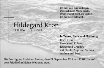 Traueranzeige von Hildegard Kron von vrm-trauer