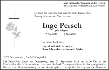 Traueranzeige von Inge Persch von vrm-trauer