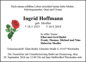 Traueranzeige von Ingrid Hoffmann von vrm-trauer