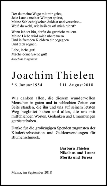 Traueranzeige von Joachim Thielen von vrm-trauer