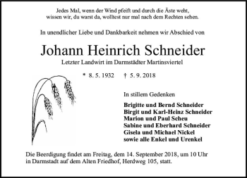 Traueranzeige von Johann Heinrich Schneider von vrm-trauer