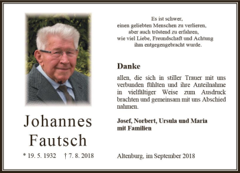 Traueranzeige von Johannes Fautsch von VRM Trauer
