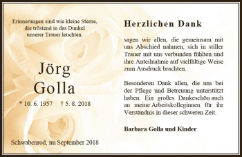Traueranzeige von Jörg Golla von VRM Trauer