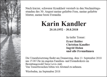 Traueranzeige von Karin Kandler von vrm-trauer