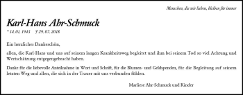 Traueranzeige von Karl-Hans Ahr-Schmuck von vrm-trauer