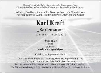 Traueranzeige von Karl Kraft von  Kreisanzeiger