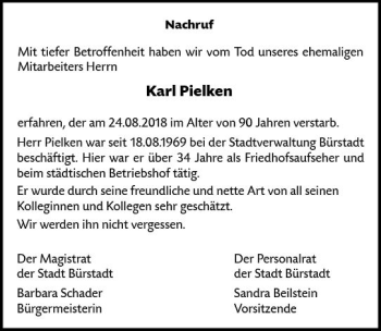 Traueranzeige von Karl Pielken von vrm-trauer