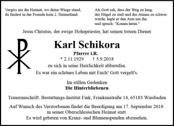 Traueranzeige von Karl Schikora von vrm-trauer