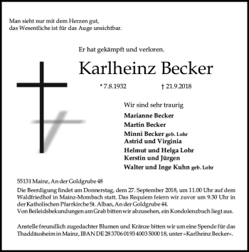 Traueranzeige von Karlheinz Becker von vrm-trauer