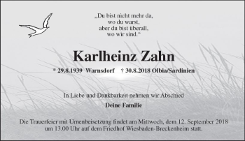 Traueranzeige von Karlheinz Zahn von vrm-trauer