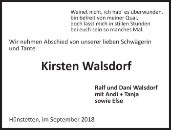 Traueranzeige von Kirsten Walsdorf von vrm-trauer