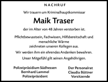 Traueranzeige von Maik Traser von vrm-trauer