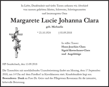 Traueranzeige von Margarete Lucie Johanna Clara von vrm-trauer